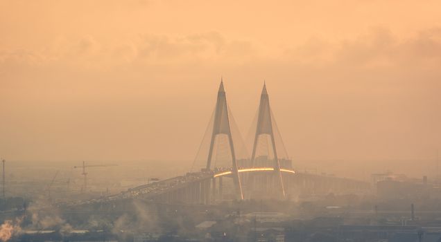 Twilight Time Bridge expressway and fog in Bangkok , Thailand