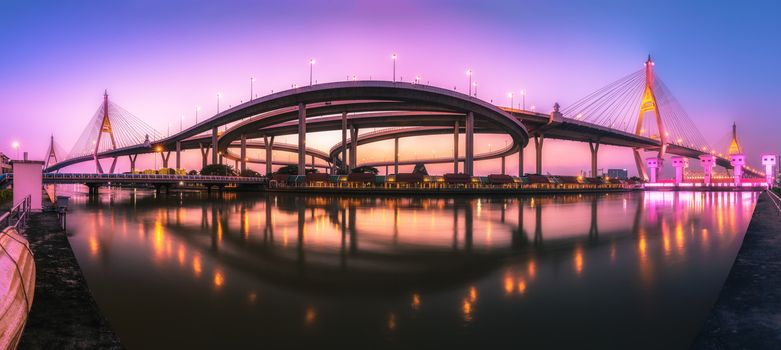 Twilight Time Bhumibol Bridge, Bangkok, Thailand