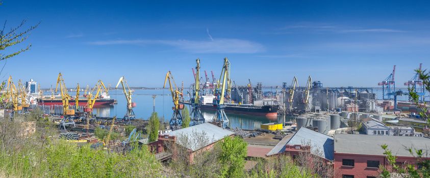 Panoramic  view of cargo port and container terminal in Odessa, Ukraine