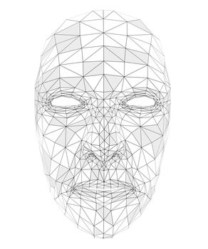 Human face consisting of lines, polygons and dots. 3d illustration on a white background