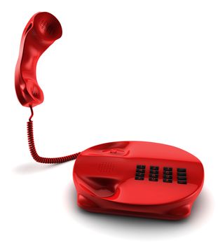 A 3D render of a red telephone isolated on white