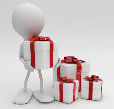 Man with lots of gifts. 3d rendered Cellebrations concepts.