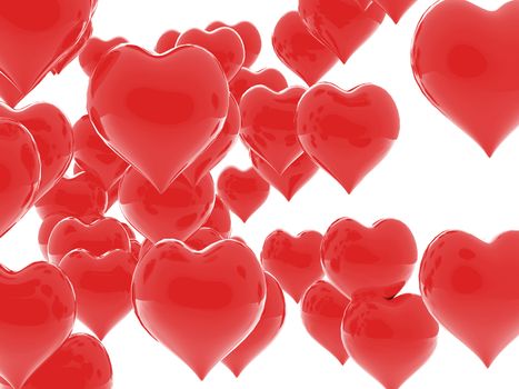 Shiny red hearts falling in love. 3D Celebrations concepts