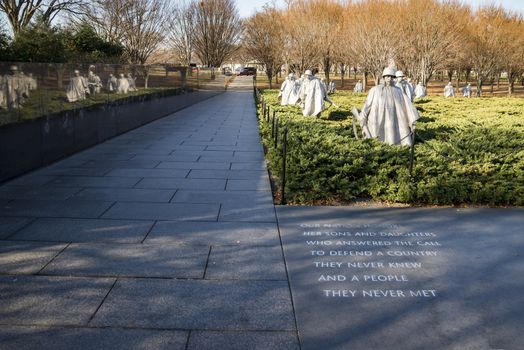 WASHINGTON DC - DECEMBER 21, 2017: statues in Korean War Memorial on December 21, 2017 in Washington, DC