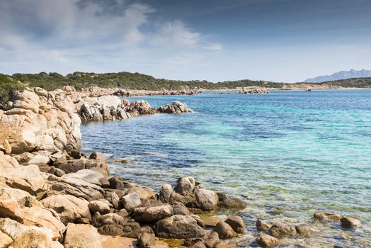 rocks with beautifull bay with blue water on maddalena island, near sardinia, you can reach the island with the ferry from the sardinia palce palau