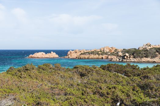 bay with blue water onm ths island of maddalena, you reach the island with the ferry from palu on sardinia