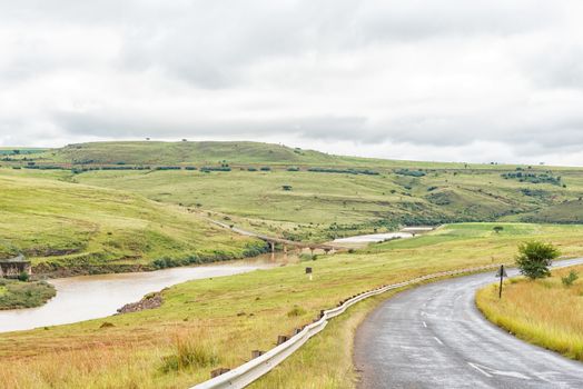 The road bridge over the Tugela River below Woodstock Dam wall near Bergville in the Kwazulu-Natal Province