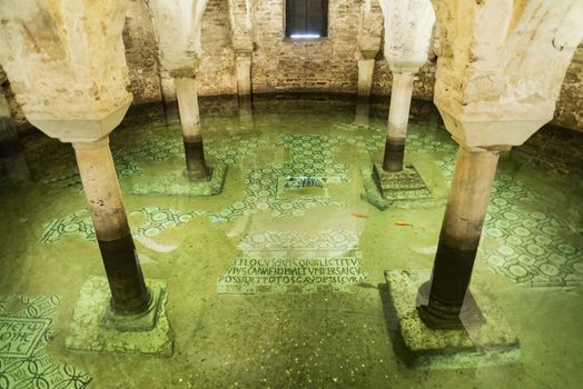 Floaded Cripta inside Saint Francis Church in the city of Ravenna in Italy Central