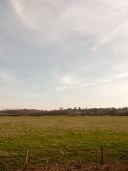 large open grassland field farm pasture plain spring clear sky background; essex; england; uk