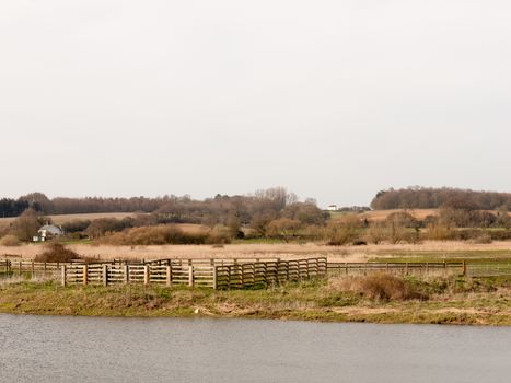 farm stream river water in front Dedham vale nature background environment; essex; england; uk