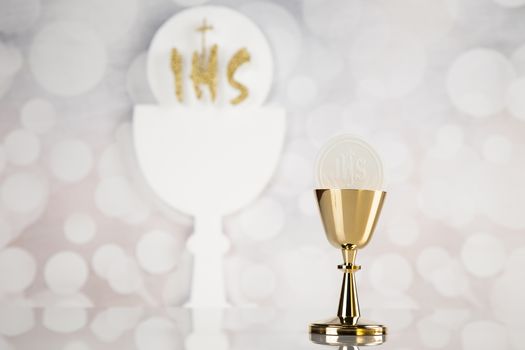 Holy communion elements on white background