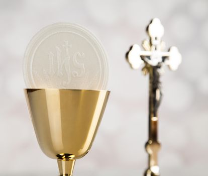 Holy communion elements on white background