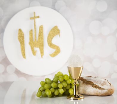 Holy communion elements on white background