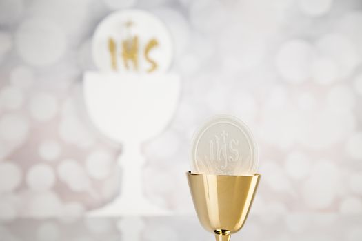 Holy communion elements on white background