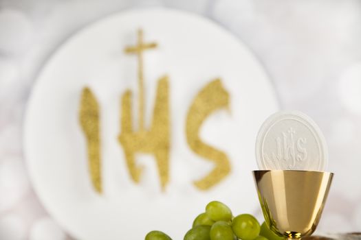 Holy communion elements on white background