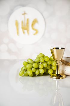 Holy communion elements on white background