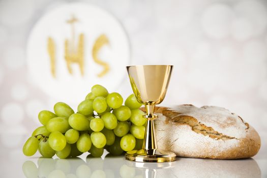 Holy communion elements on white background