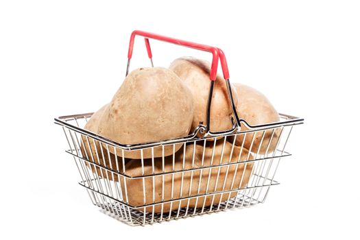 potatoes in a tiny metal shopping basket