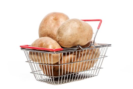 potatoes in a tiny metal shopping basket