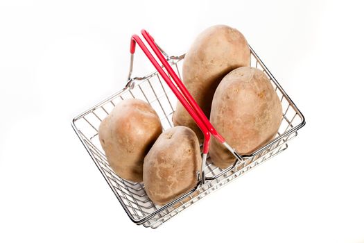 potatoes in a tiny metal shopping basket