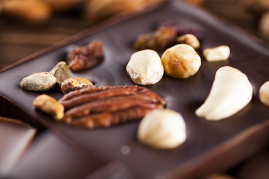 Cocoa pod and chocolate bar and food dessert background