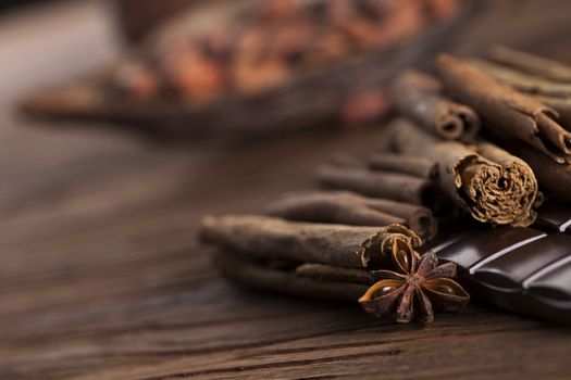 Bars Chocolate , candy sweet, dessert food on wooden background