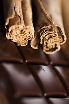 Bars Chocolate , candy sweet, dessert food on wooden background