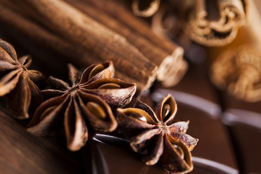 Bars Chocolate , candy sweet, dessert food on wooden background