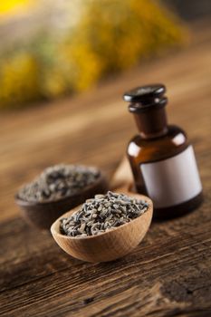 Herbal medicine on wooden desk background