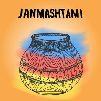 Happy Janmashtami indian fest. Dahi handi on Janmashtami, celebrating birth of Krishna. Template for creative flyer, banner, greeting cards.