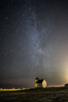 Old church beneath Milky Way