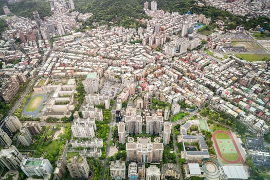 Aerial view of Taipei city from a skyscrapper