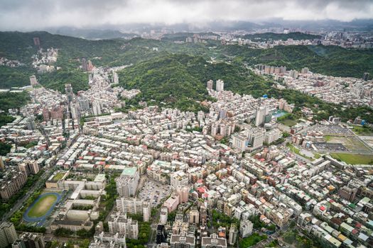 Aerial view of Taipei city from a skyscrapper