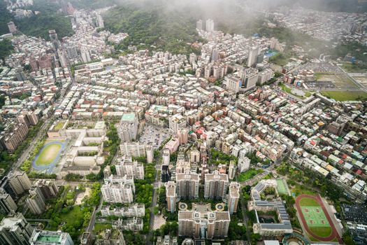 Aerial view of Taipei city from a skyscrapper
