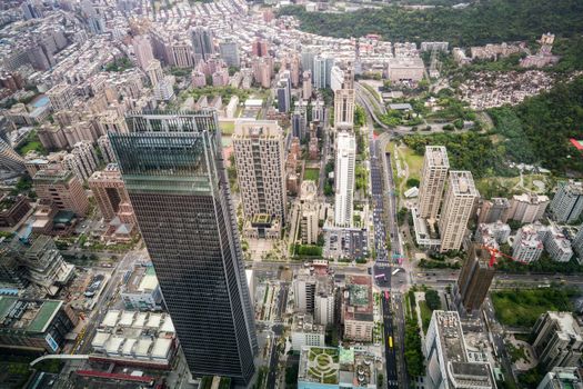 Aerial view of Taipei city from a skyscrapper