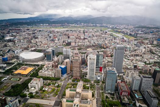 Aerial view of Taipei city from a skyscrapper