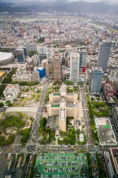 Aerial view of Taipei city from a skyscrapper