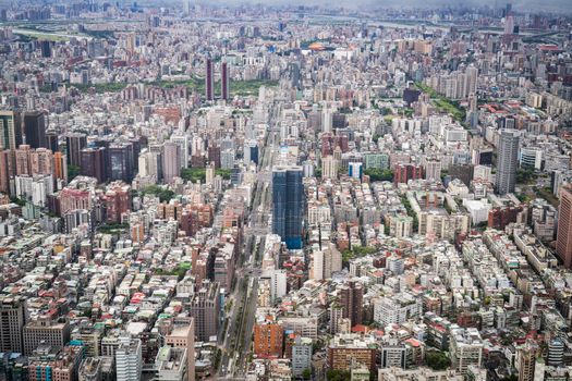 Aerial view of Taipei city from a skyscrapper