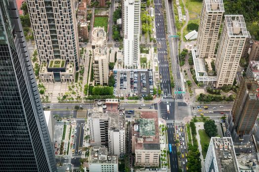 Aerial view of Taipei city from a skyscrapper