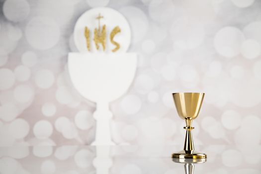 Holy communion elements on white background