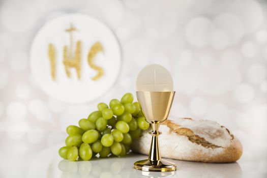 Holy communion elements on white background