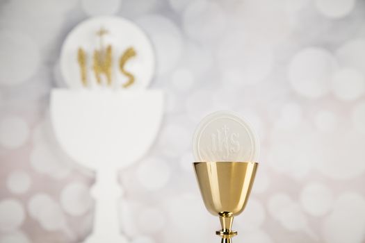 Holy communion elements on white background