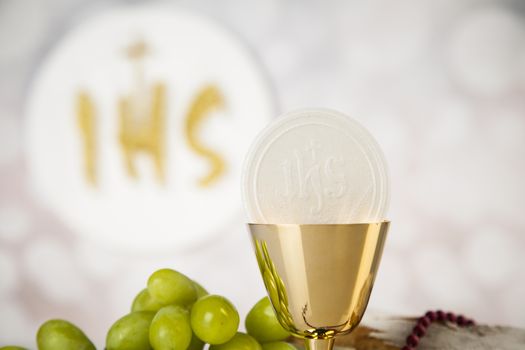 Holy communion elements on white background