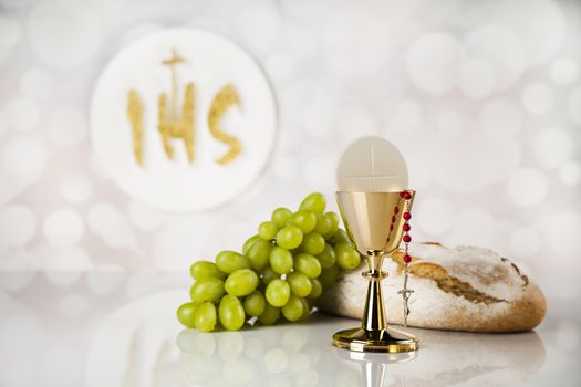 Holy communion elements on white background