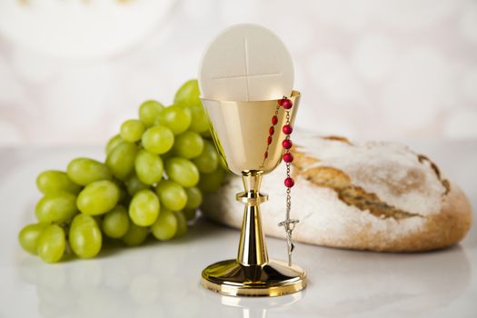 Holy communion elements on white background