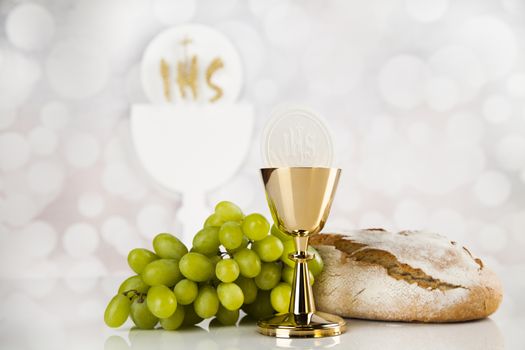 Holy communion elements on white background