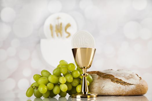 Holy communion elements on white background