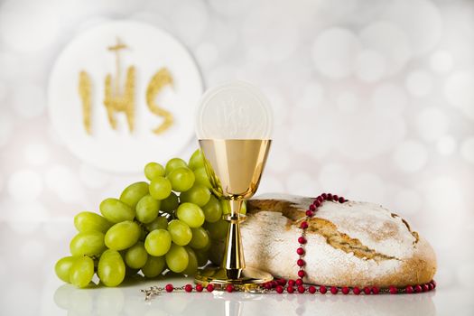 Holy communion elements on white background