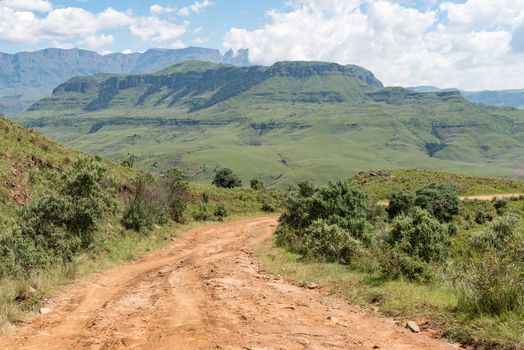 The road to Injisuthi in the Giants Castle section of the Maloti Drakensberg Park in the Kwazulu-Natal Drakensberg