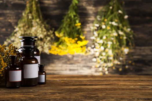 Herbal medicine on wooden desk background